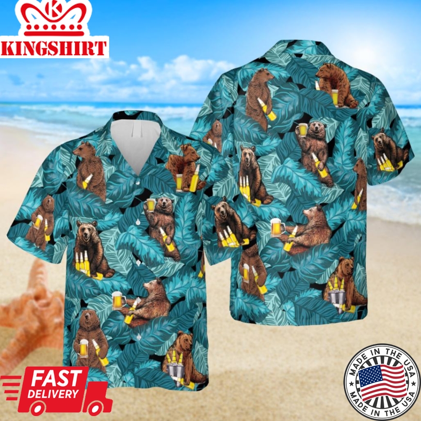 Drinking Bear Trendy Hawaiian Shirt, Tropical Shirt For Him