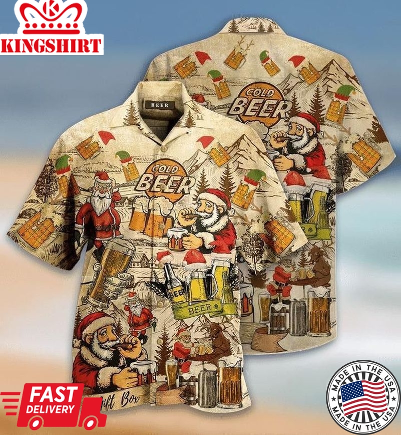 Drinking Beer With Santa Claus Trendy Hawaiian Shirt