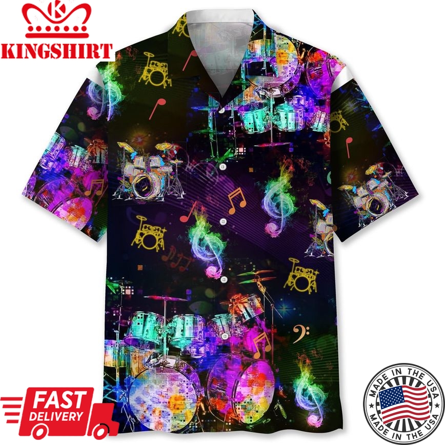 Drum Color Trendy Hawaiian Shirt: Rhythmic Melodies in Paradise