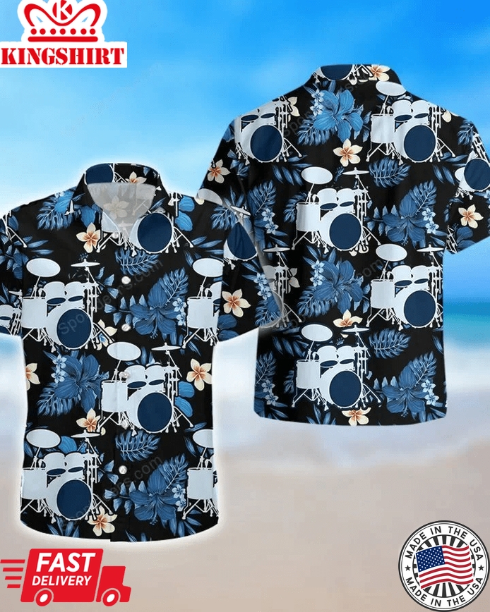 Drum Floral Trendy Hawaiian Shirt, Summer Gift, Trendy Hawaiian Shirts For Men, Aloha Beach Shirt