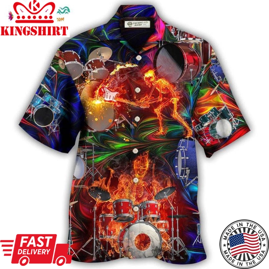 Drum Is My Life Fire Skull Colorful Style Hawaiian Shirt