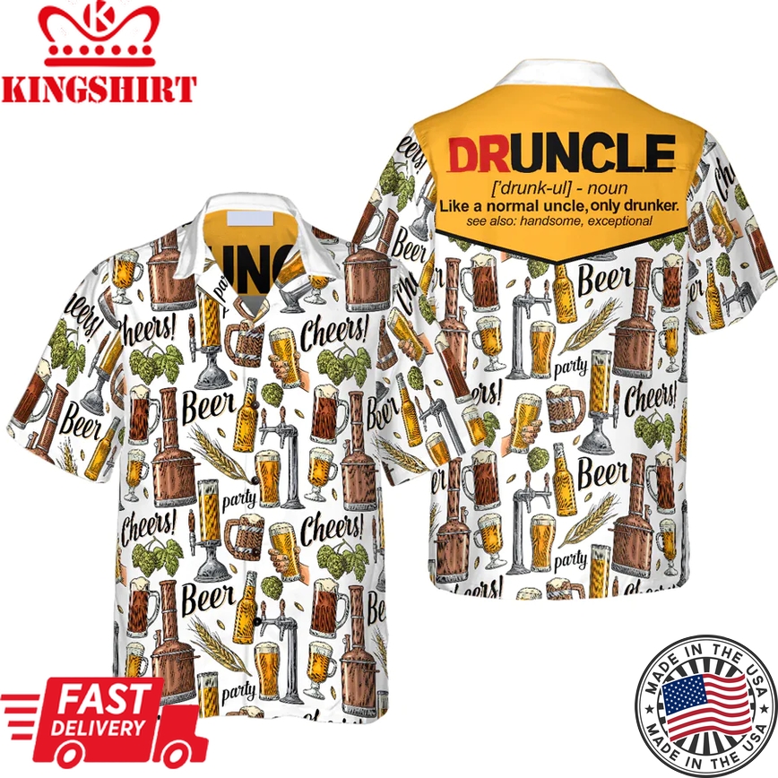 Druncle Trendy Hawaiian Shirt For Men, Beer Cheers Shirt For Men