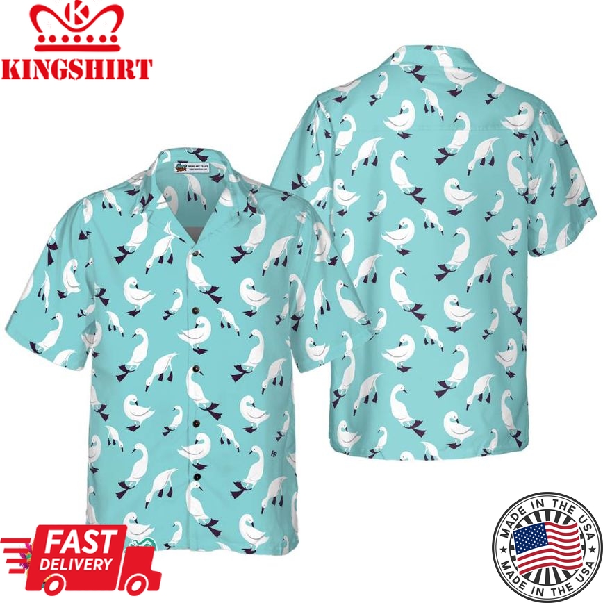 Ducks In Blue Hawaiian Shirt