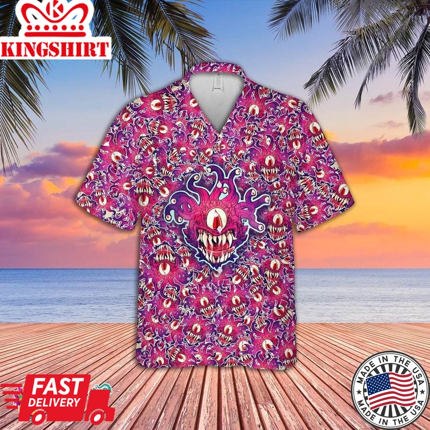 Dungeons And Dragons Hawaiian Shirt - Retro Dice And Sword Print, Perfect For Nostalgic Gamers