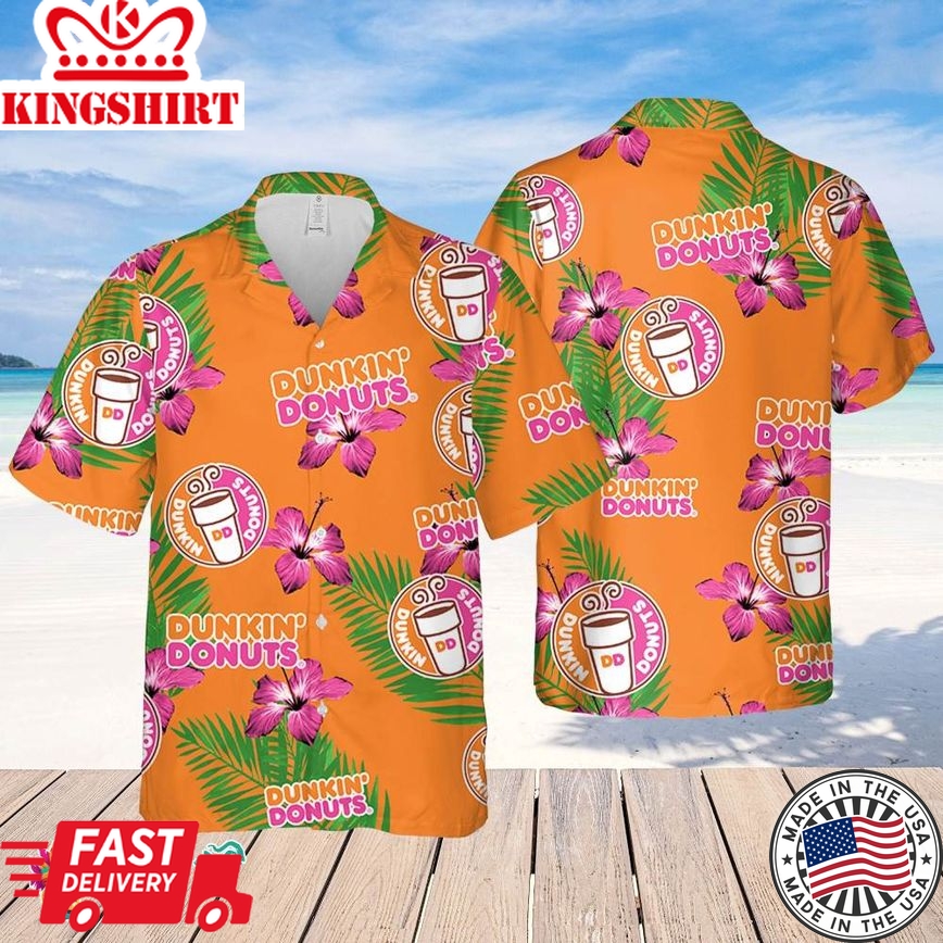 Dunkin Donuts Hawaiian Hibiscus Flower Pattern,Tropical Beach Shirt, Hawaiian Flower Shirt, Hawaiian Beer Shirt