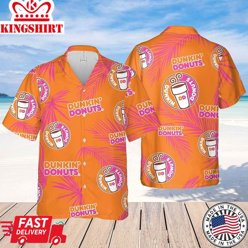 Dunkin Donuts Hawaiian Palm Leaves Pattern Shirt, Beer Summer Party Hawaiian Shirt, Dunkin Donuts Beer Shirt