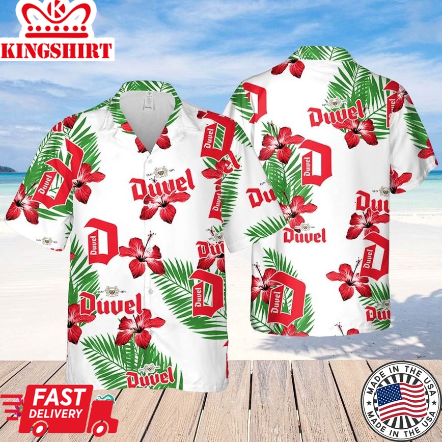 Duvel Beer Hawaiian Hibiscus Flower Pattern,Tropical Beach Shirt, Hawaiian Flower Shirt, Hawaiian Beer Shirt