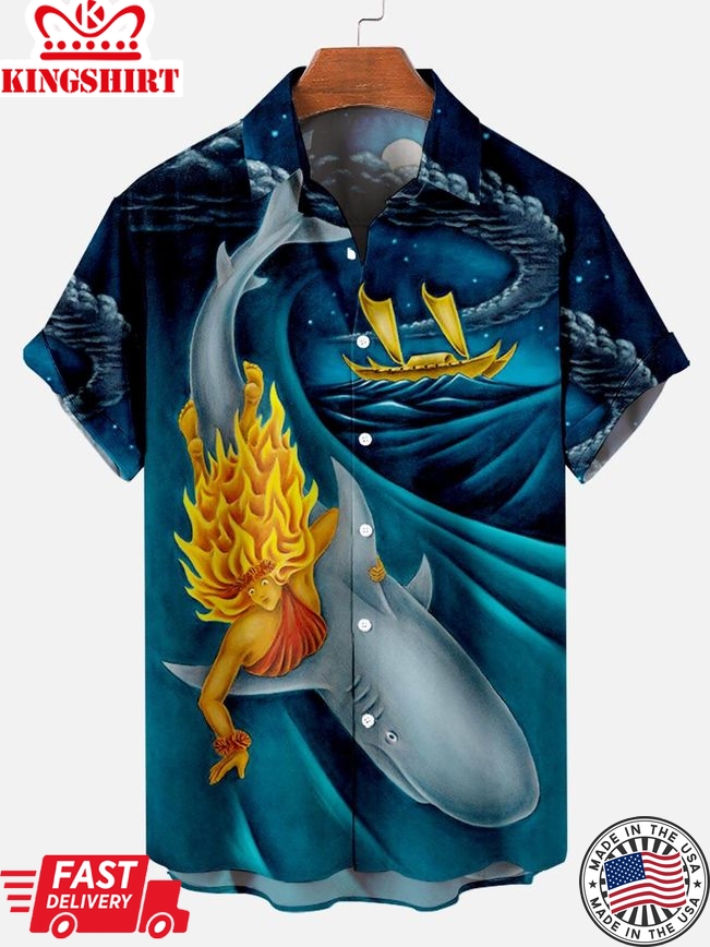 Dynamic Shark Artistry Hawaiian Shirt - Shark Surfing Pattern Men's Hawaiian Short Sleeve Edition