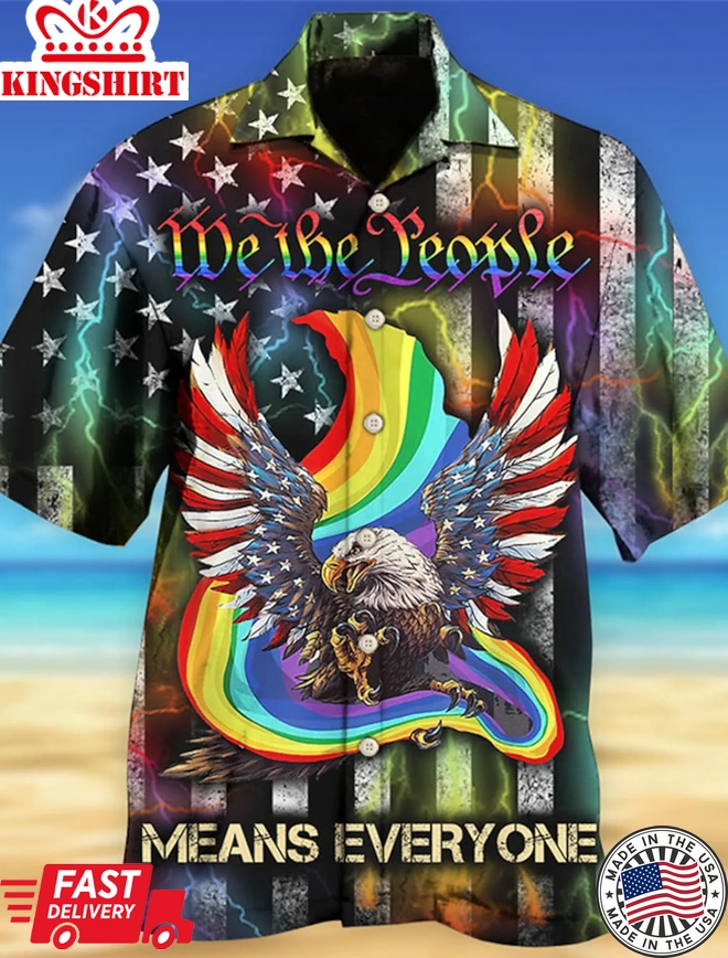 Eagle American Flag Pride Men's Shirt, Lgbt Trendy Hawaiian Shirt, Summer Shirt