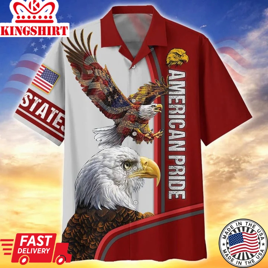 Eagle American Pride Trendy Hawaiian Shirts For Men And Woman In 4Th Of July, Short Sleeve Patriotic Hawaii Shirt, Trendy Hawaiian Shirt For Men