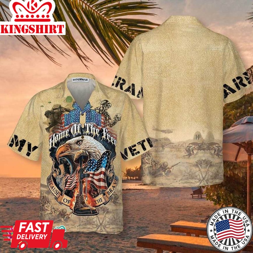 Eagle Army Veteran Home Of The Free Hawaiian Shirt, Vintage American Flag Veteran Shirt