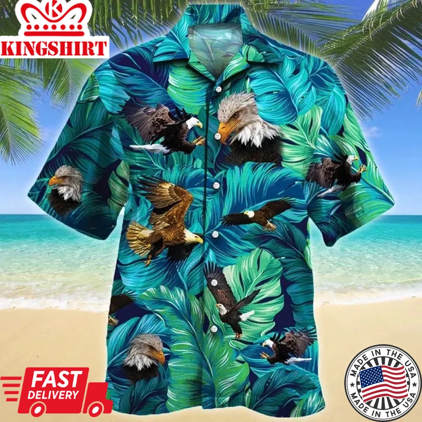 Eagle Lovers Gift Summer Beach Palm Tree Flowers Pattern Trendy Hawaiian Shirt