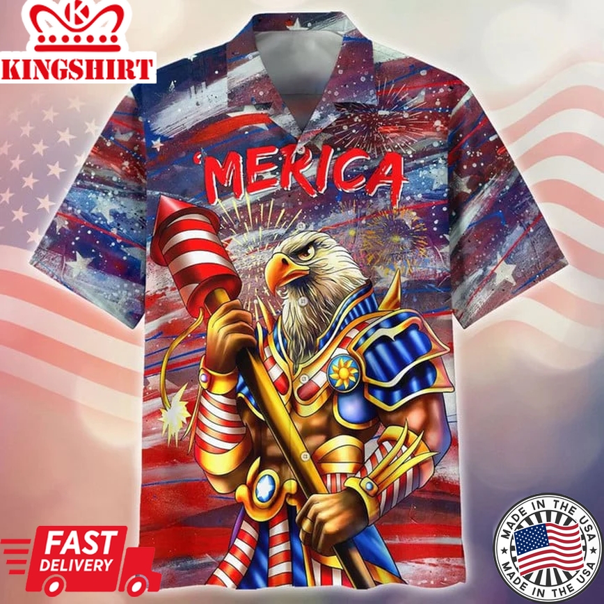 Eagle Merica Independence Day 3D Full Printed Trendy Hawaiian Shirt For Boyfriend, 4Th Of July Hawaiian Beach Shirt