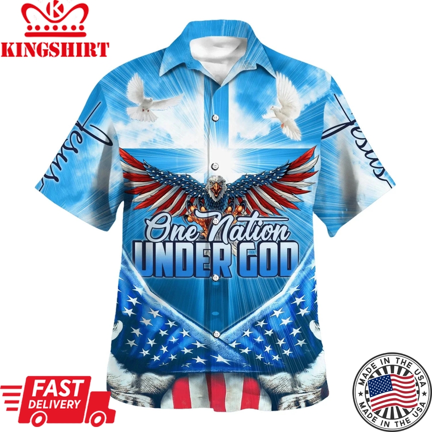 Eagle One Nation Under God American Trendy Hawaiian Shirt - Christian Trendy Hawaiian Shirt - Best Trendy Hawaiian Shirts