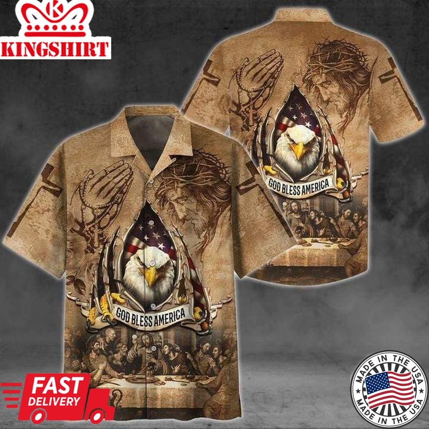 Eagle Patriot God Bless America Trendy Hawaiian Shirt