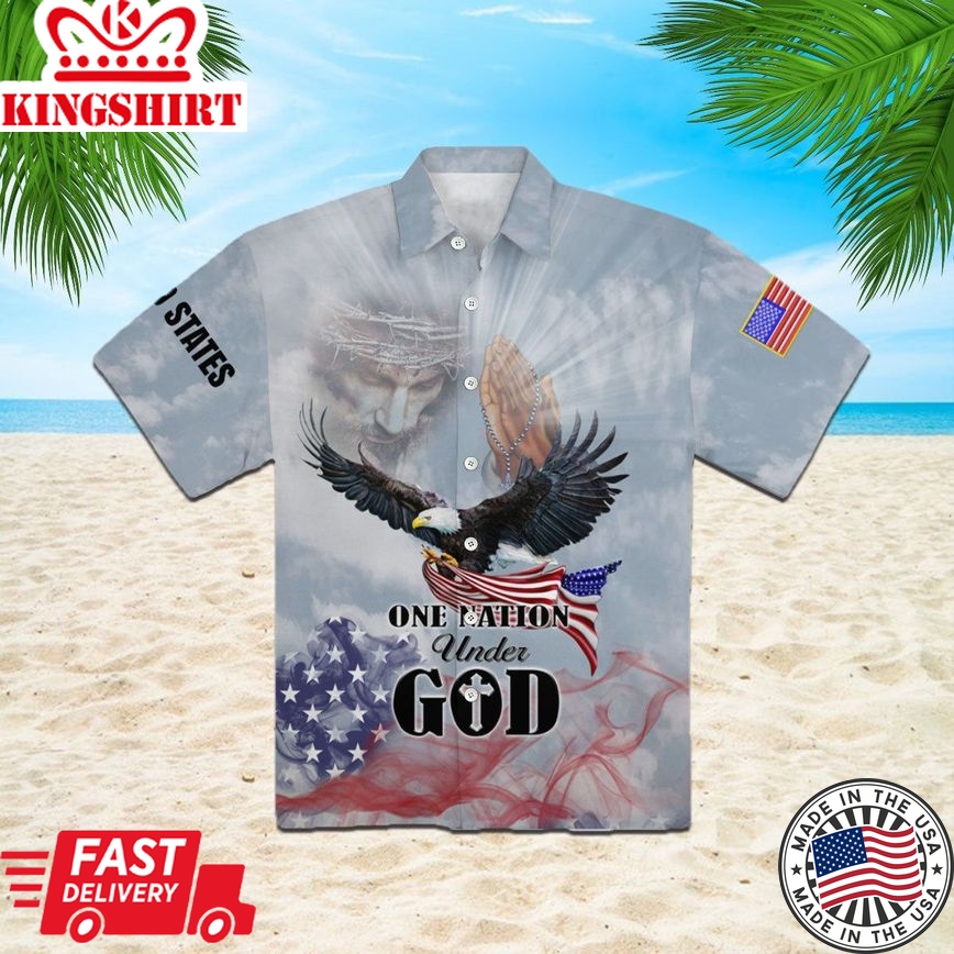 Eagle Patriot One Nation Under God Christian Jesus Aloha Hawaiian Shirts For Men And Women |