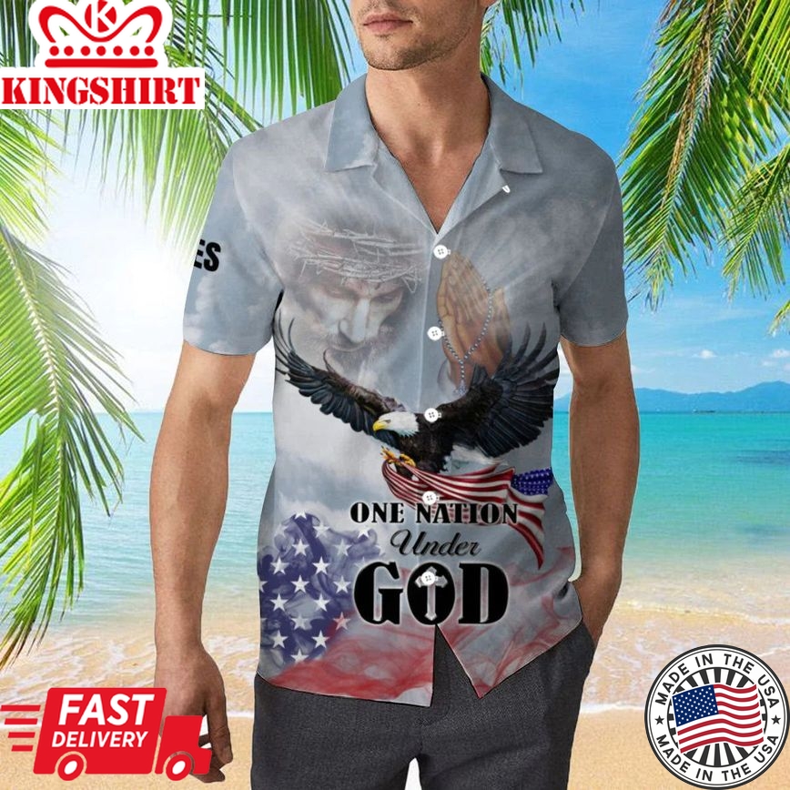 Eagle Patriot One Nation Under God Christian Jesus White Aloha Hawaiian Shirts For Men And Women