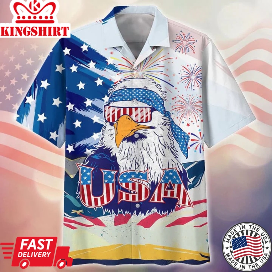 Eagle Usa Independence Day 3D Trendy Hawaiian Shirt To My Husband, Patriotic Hawaii Shirt For My Dad 4Th Of Jul Hawaii Shirt, Summer Gift For Women