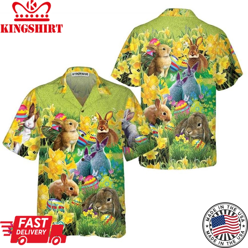 Easter Bunnies Hawaiian Shirt, Button Up Easter Bunny Shirt, Easter Shirt For Men & Women, Cool Easter Gift