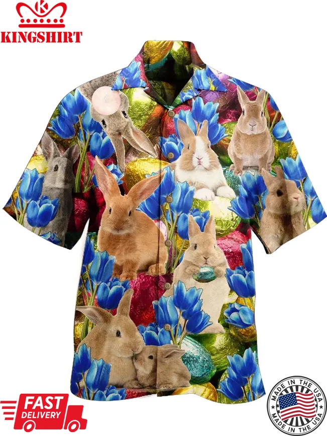 Easter Bunny Floral Hawaiian Breathable Shirt, Unisex Print Aloha Short Sleeve Casual Shirt Summer Gifts