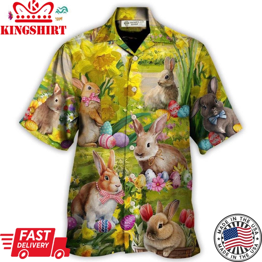 Easter Rabbit Chilling In The Flower Landscape Art Style Hawaiian Shirt