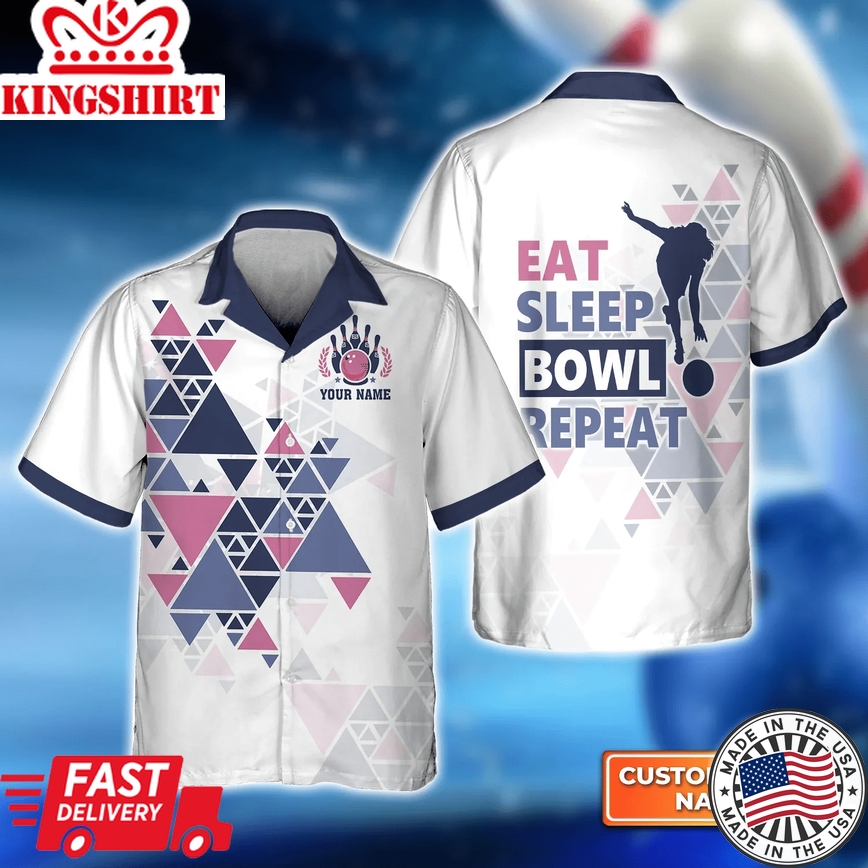 Eat Sleep Bowl Repeat Trendy Hawaiian Shirt, Bowling Trendy Hawaiian Shirt For Men, Women, Bowling Team Shirt