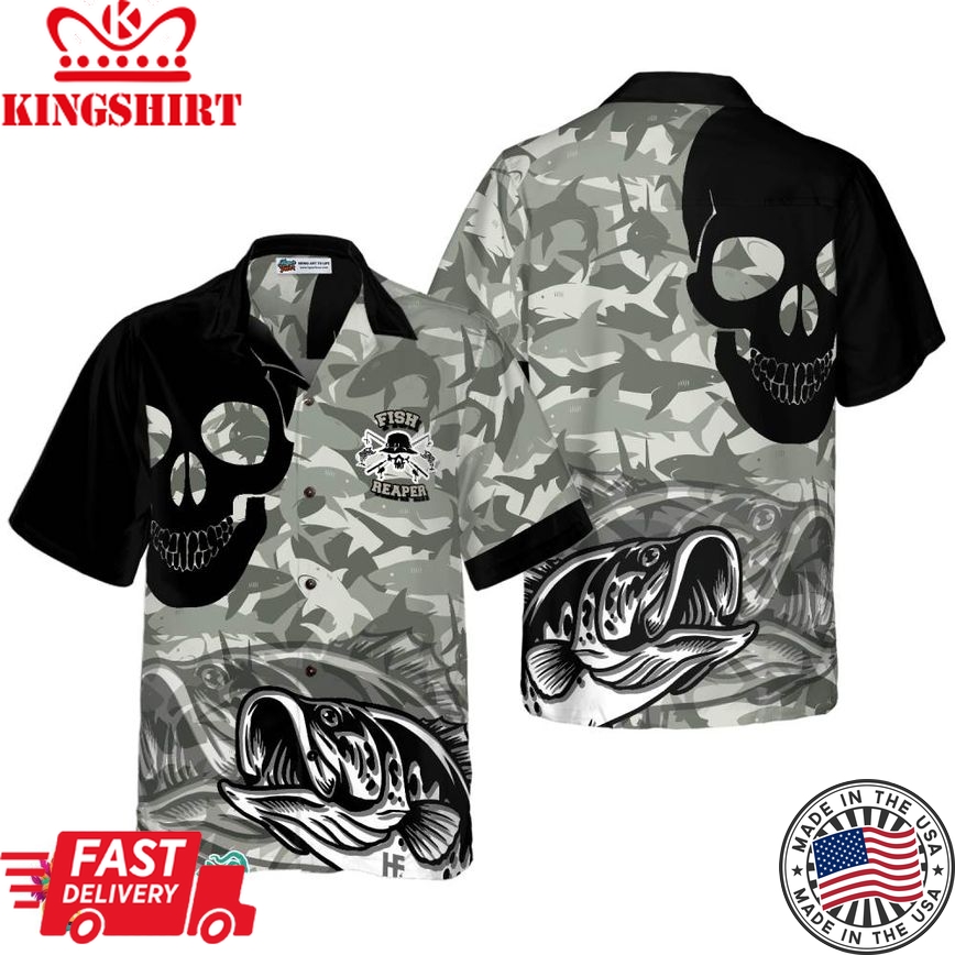 Eat Sleep Fishing Repeat Skull Camouflage Hawaiian Shirt