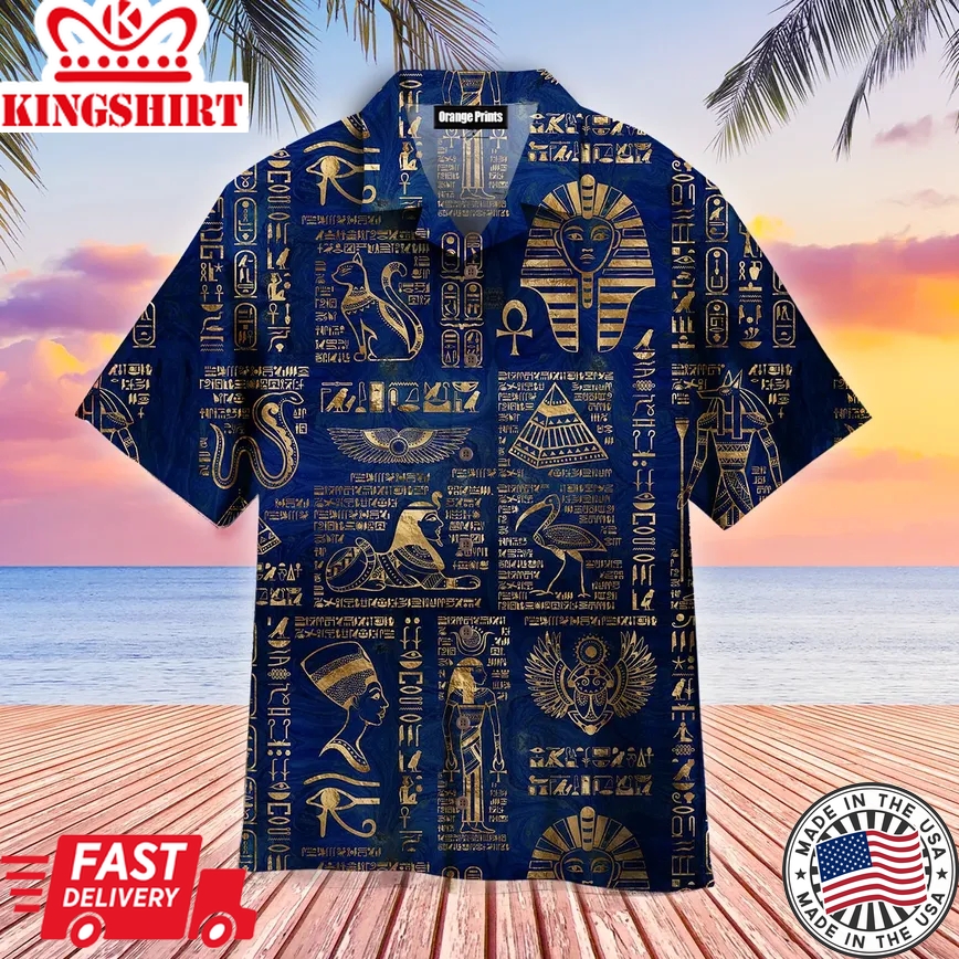 Egyptian Hieroglyphs And Deities Trendy Hawaiian Shirt For