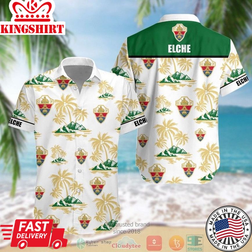 Elche Cf Coconut Tree White Green Trendy Hawaiian Shirt Aloha Shirt