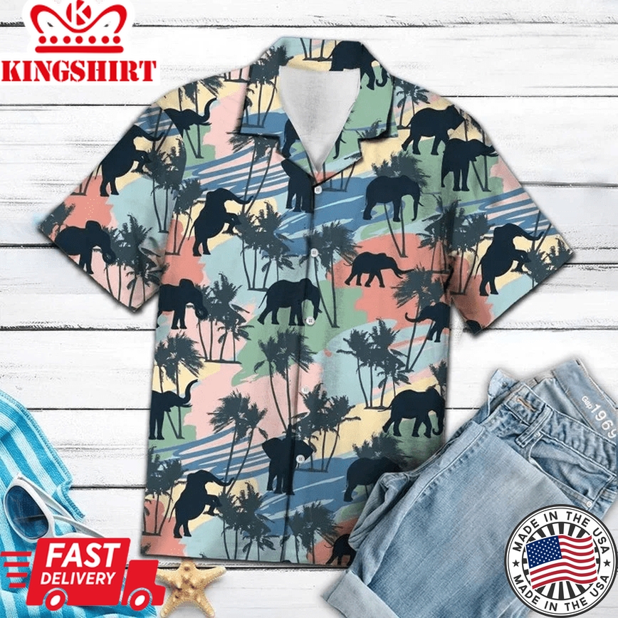 Elephant Coconut Palm Vintage Hawaiian Aloha Shirts, Summer Gift For Men And Women