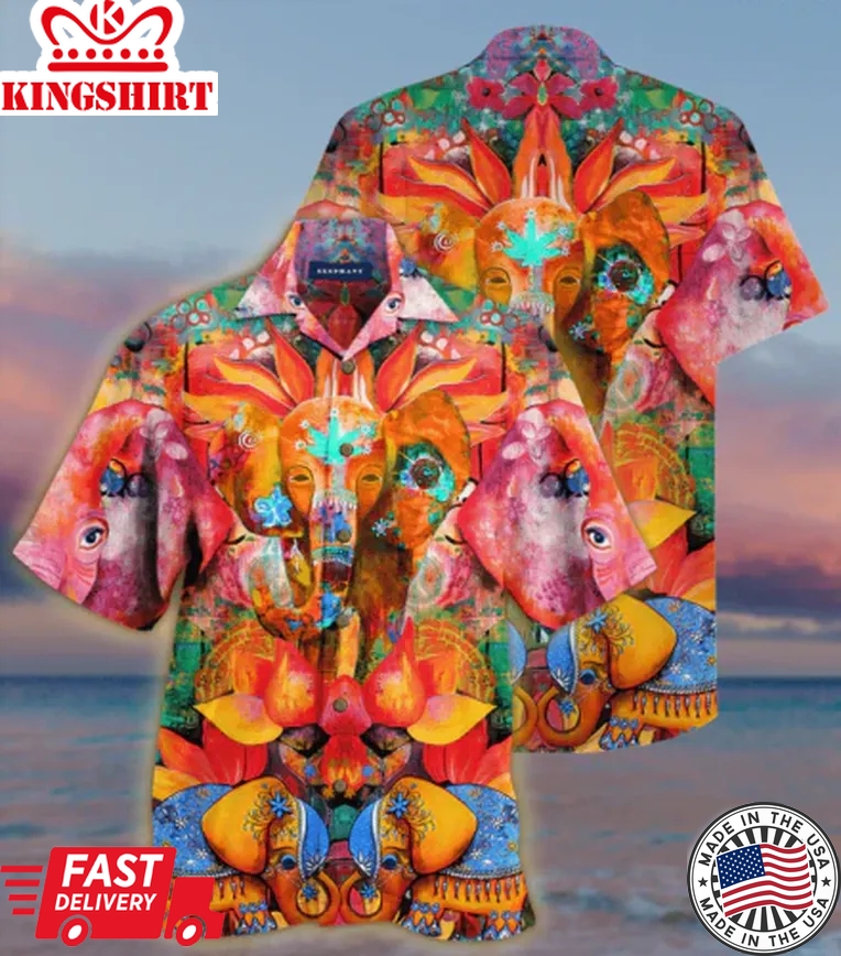 Elephant Colorful Trendy Hawaiian Shirt