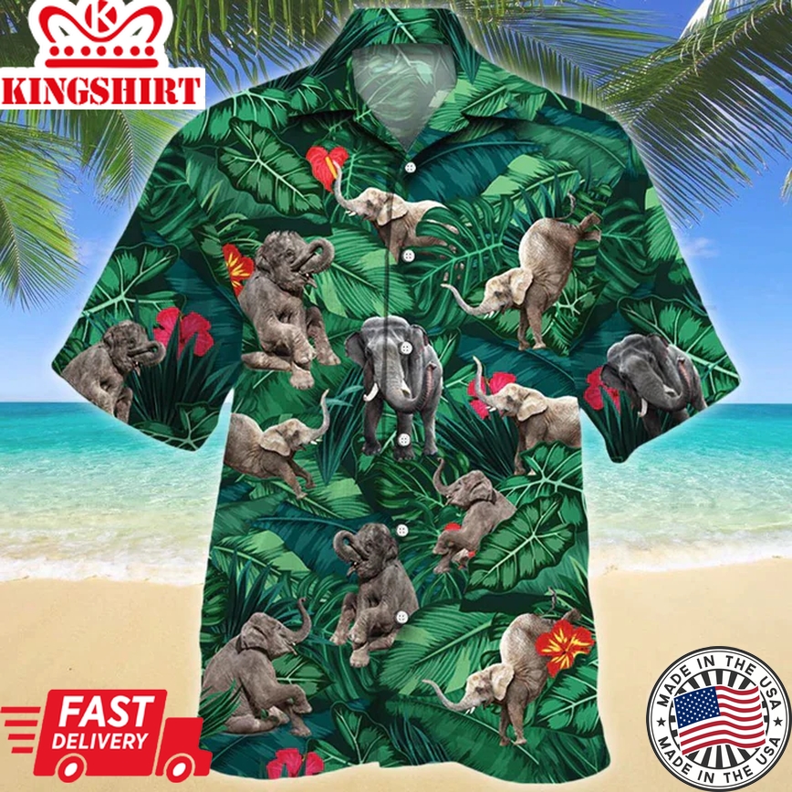 Elephant Lovers Gift Trendy Hawaiian Shirt, Animal Elephant Trendy Hawaiian Shirt Men, Short Sleeve Hawaiian Aloha Shirt