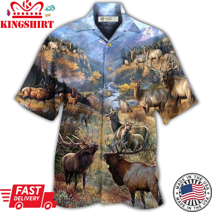 Elk Animals Beautiful Country Hawaiian Shirt