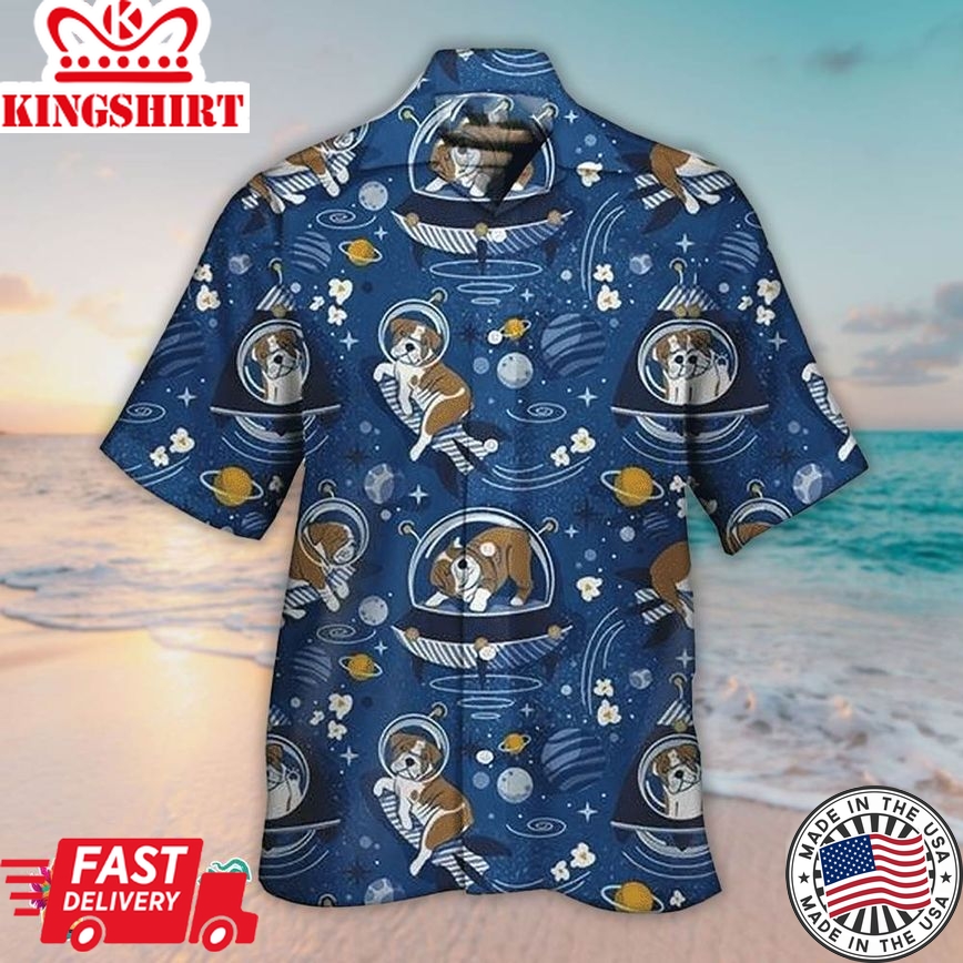 English Bulldog Hawaiian Shirt Universe Pattern, Aloha Hawaiian Shirts