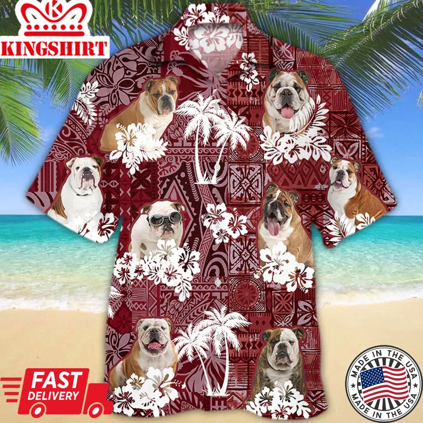 English Bulldog Red Trendy Hawaiian Shirt, Gift For Dog Lover Shirts, Animal Summer Shirts, Trendy Hawaiian Shirt Men