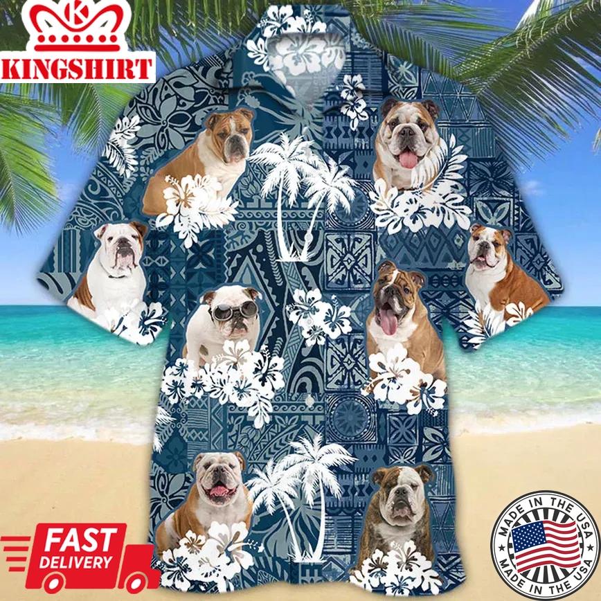 English Bulldog Trendy Hawaiian Shirt, Trendy Hawaiian Shirt Vintage Flowers Aloha Shirt For Dog Lovers, Trendy Hawaiian Shirts For Men, Women