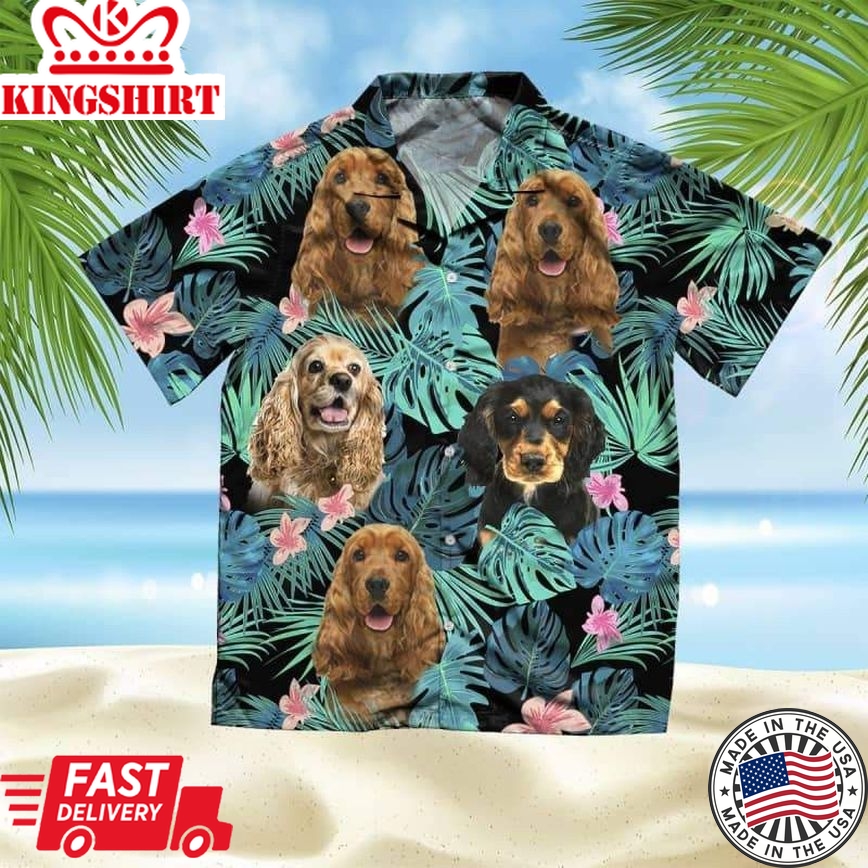 English Cocker Spaniel Trendy Hawaiian Shirt, Dog Summer Leaves Trendy Hawaiian Shirt, Unisex Print Aloha Short Sleeve Casual Shirt Summer Gifts