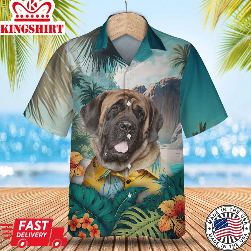 English Mastiff 3D Tropical Trendy Hawaiian Shirt, Dog Trendy Hawaiian Shirt, Summer Gift For Men And Women