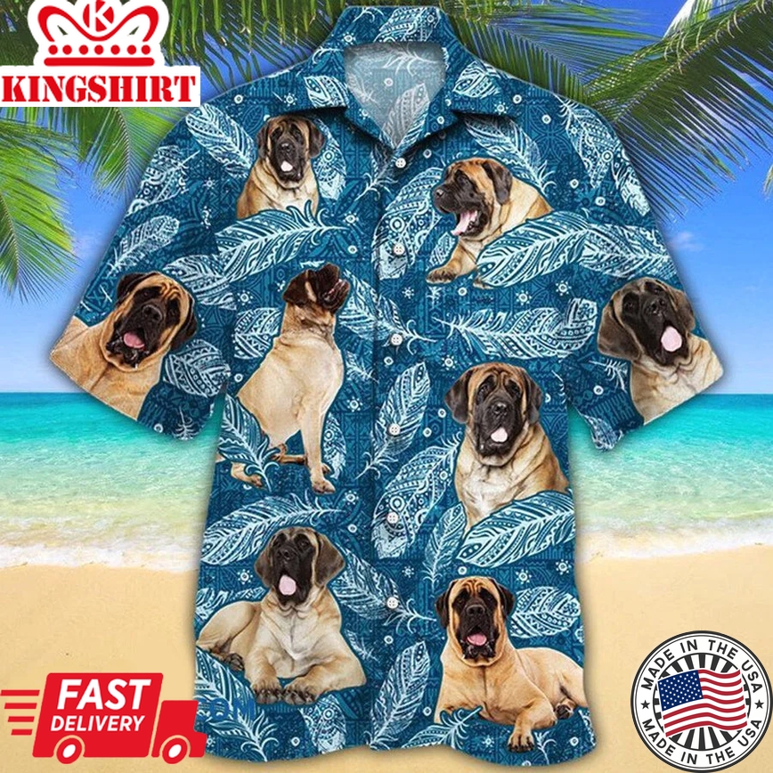 English Mastiff Dog Lovers Blue Feather Hawaii, English Mastiff Aloha Trendy Hawaiian Shirt