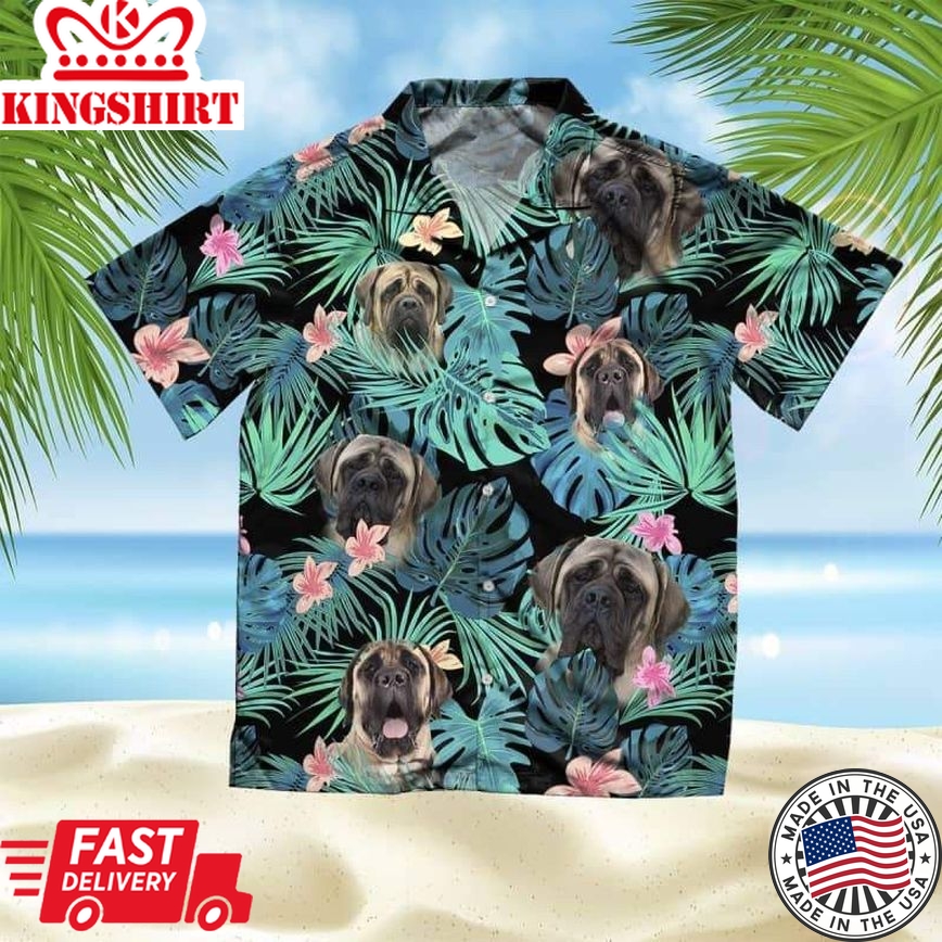 English Mastiff Trendy Hawaiian Shirt, Dog Summer Leaves Trendy Hawaiian Shirt, Unisex Print Aloha Short Sleeve Casual Shirt Summer Gifts