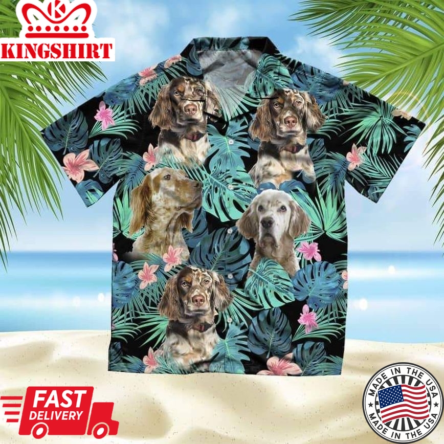 English Setter Trendy Hawaiian Shirt, Dog Summer Leaves Trendy Hawaiian Shirt, Unisex Print Aloha Short Sleeve Casual Shirt Summer Gifts