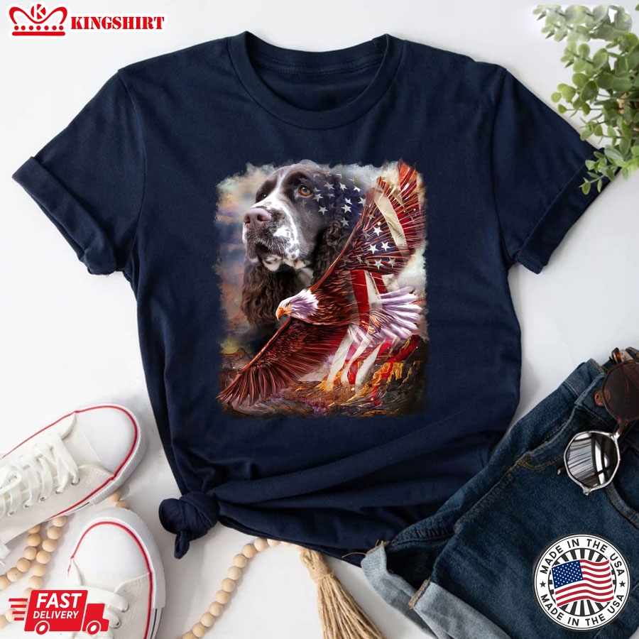 English Springer Spaniel American Flag Eagle T-Shirt