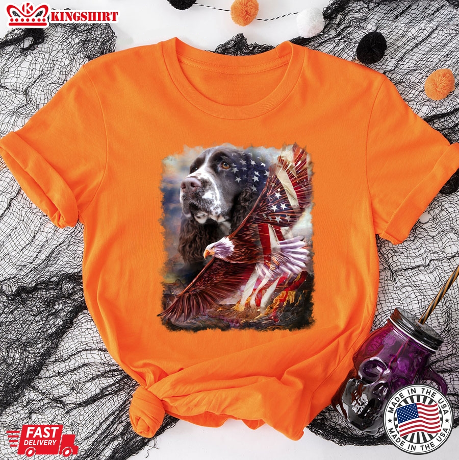 English Springer Spaniel American Flag Eagle T-Shirt