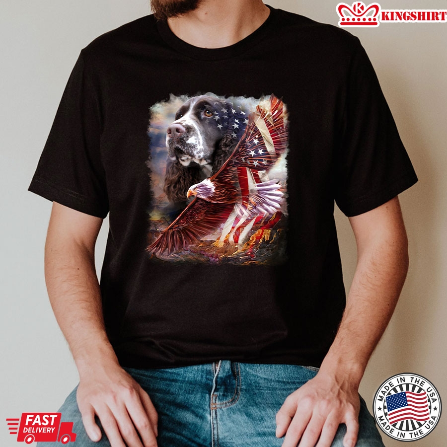 English Springer Spaniel American Flag Eagle T-Shirt