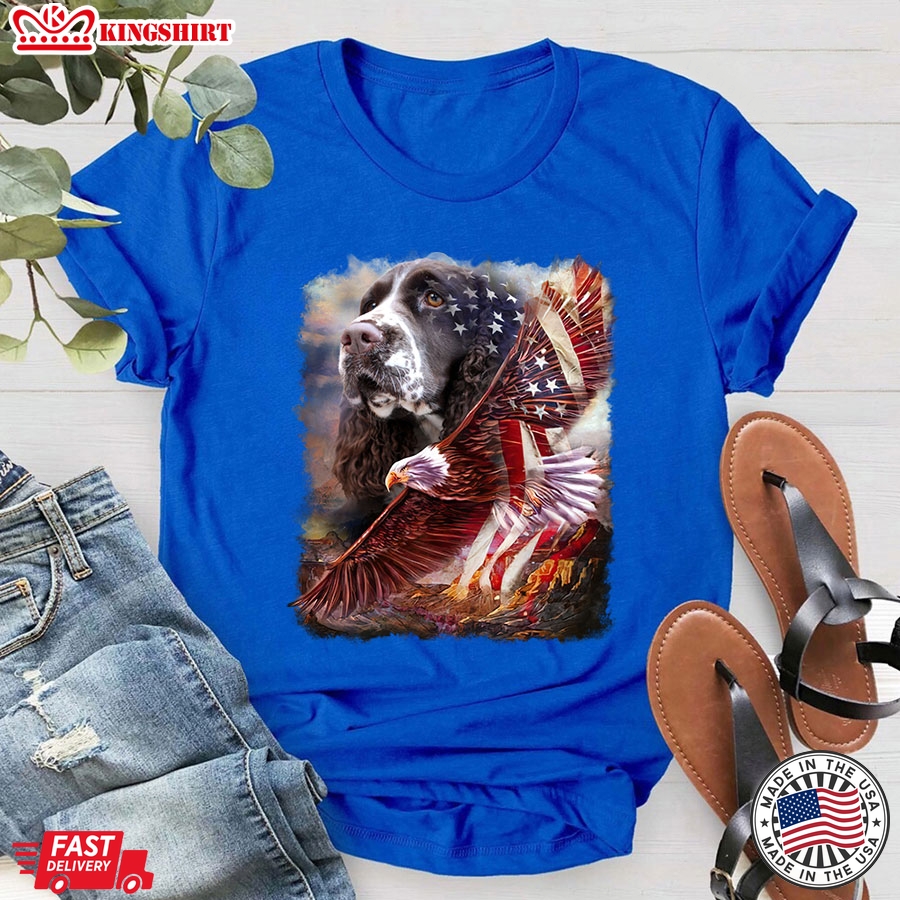 English Springer Spaniel American Flag Eagle T-Shirt