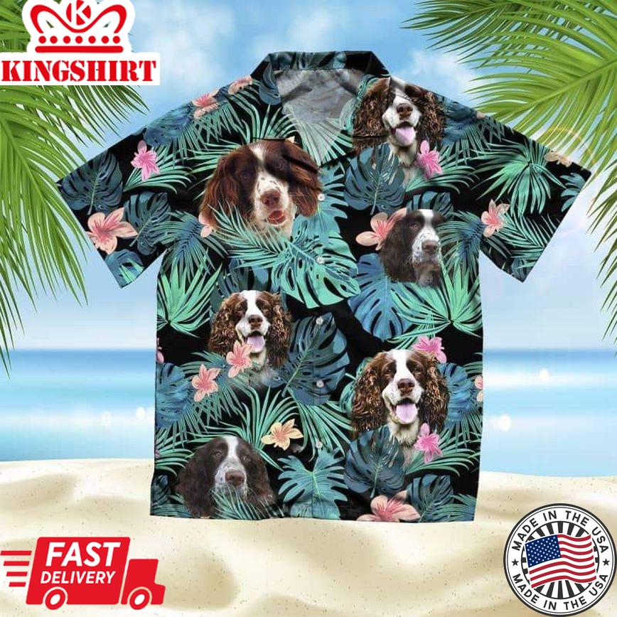 English Springer Spaniel Trendy Hawaiian Shirt, Dog Summer Leaves Trendy Hawaiian Shirt, Unisex Print Aloha Short Sleeve Casual Shirt Summer Gifts