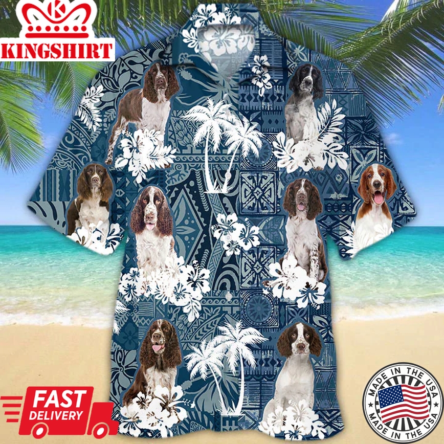 English Springer Spaniel Trendy Hawaiian Shirt, Flower Dog Short Sleeve Hawaiian Aloha Shirt, Trendy Hawaiian Shirt For Men, Women