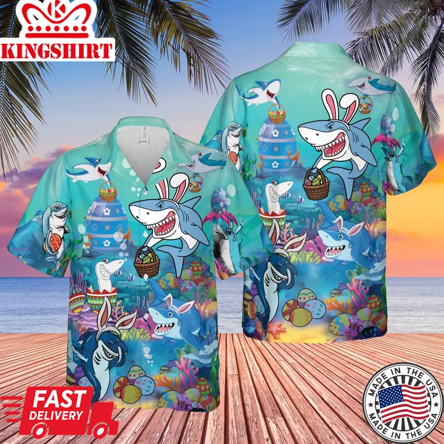 Enjoy Easter With Sharks Trendy Hawaiian Shirt, Easter Shirt For Shark Lover