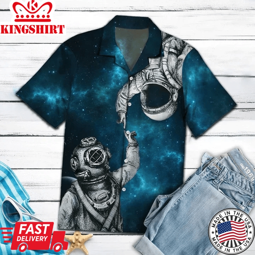 Everything's Falling Into Space With Astronaut Trendy Hawaiian Shirt, Short Sleeve Hawaiian Aloha Shirt For Men