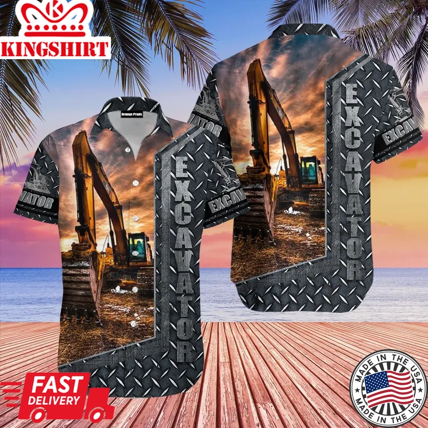 Excavator Heavy Equipment Gray Trendy Hawaiian Shirt